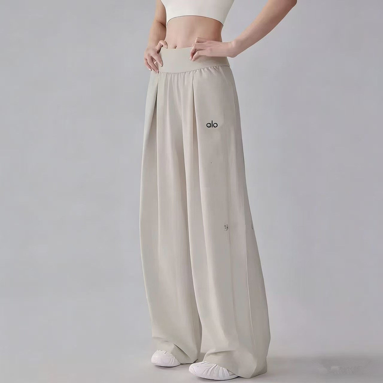 aloodo新款女士高腰休闲显瘦瑜伽裤子运动宽松直筒裤健身阔腿神裤