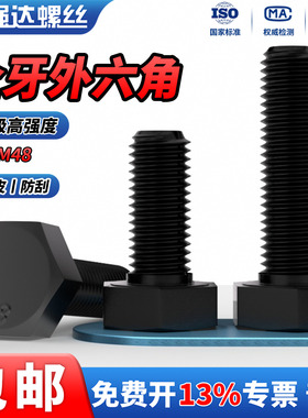 QD8.8级发黑全牙外六角螺栓高强度螺丝钉螺杆M4M5M6M8M10M12-M42