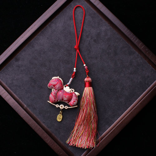 非遗宋锦小马车挂编织线流苏挂件包挂旗袍古风汉服腰挂马年车载