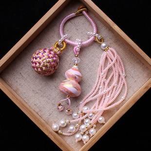 非遗有球必应流苏穗子大漆粉葫芦包包挂件汉服旗袍挂饰钥匙扣坠