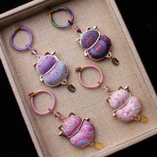 招财猫成品非遗宋锦包包挂件小猫汉服旗袍挂饰diy配饰车钥匙吊坠