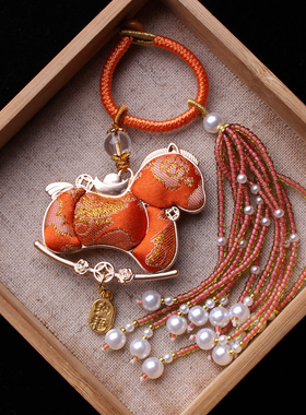 橙色小马非遗宋锦挂件流苏马年包挂汉服旗袍挂饰车挂钥匙扣马造型