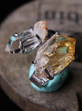 015一物一图个性独特天然黄水晶奇石戒指男女指环随形原石矿标本