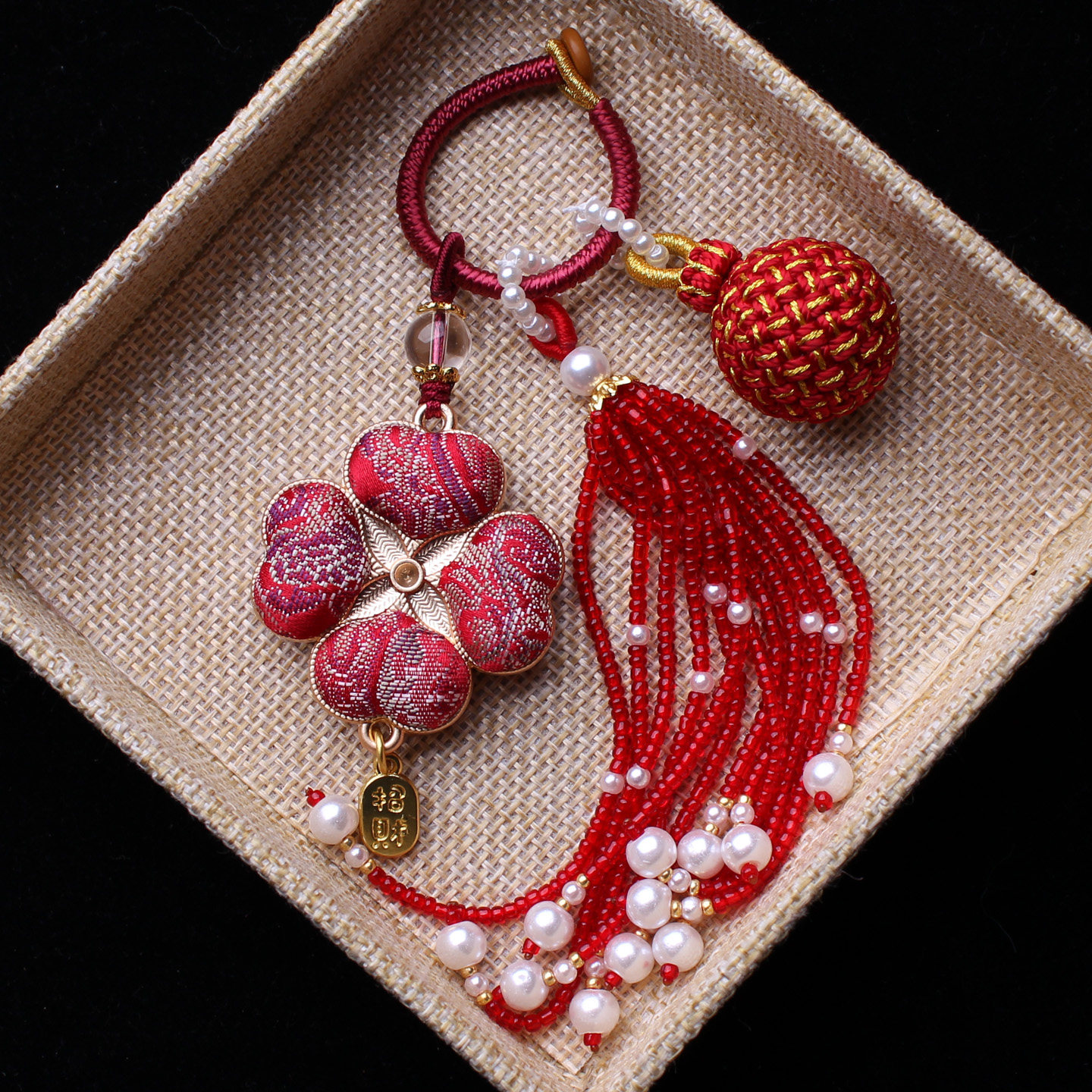 本命年红色四叶草非遗宋锦包包挂件旗袍汉服流苏穗子有球必应挂饰,饰品/流行首饰/时尚饰品新,压襟挂件,淘宝优惠券,粉丝福利购,淘宝优惠卷