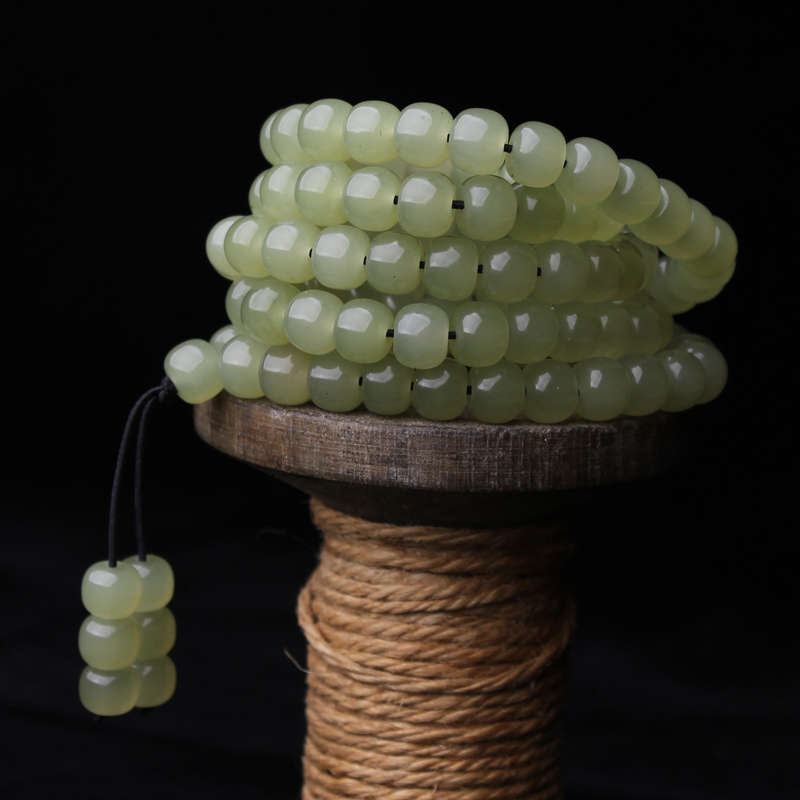 老料桶珠天然和田玉手链108颗多圈佛珠手串男女款手持念珠挂链