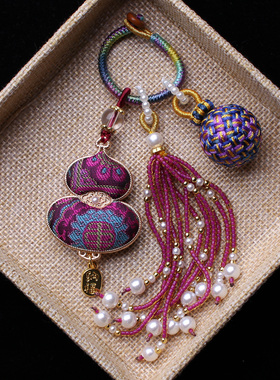 紫色双面葫芦非遗宋锦包挂件压襟流苏穗子有球必应汉服车钥匙挂饰