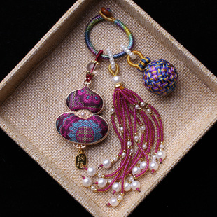 紫色双面葫芦非遗宋锦包挂件压襟流苏穗子有球必应汉服车钥匙挂饰