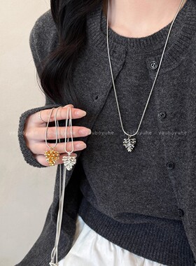 韩系银色松果长款钛钢不掉色项链女感轻奢小众毛衣链秋冬配饰