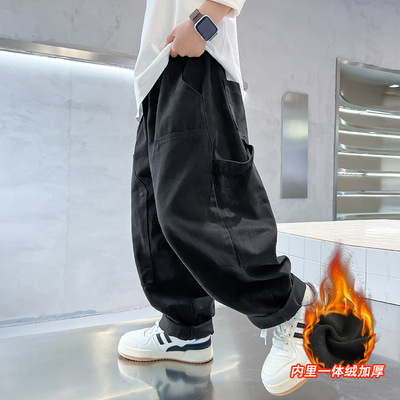 男童加绒裤子2025新款儿童冬装工装裤中大童男孩冬季加厚一体绒潮