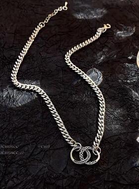 简约ins男女款 时尚复古英文爱心蹦迪钛钢项链个性街头项链