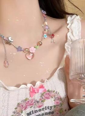 月光石十字钛钢项链女夏季轻奢小众设计感辣妹锁骨链网红配饰