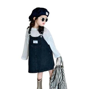 女童牛仔背带裙春装2025新款韩系时髦中小童连衣裙套装女宝宝裙子