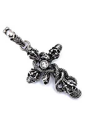 2025秋冬新款复古个性十字架钛钢项链  万圣节骷髅蛇头长款毛衣链