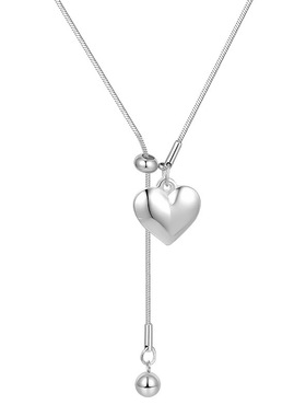 极简银色爱心吊坠项链女秋冬轻奢感钛钢抽拉式长款毛衣链配饰