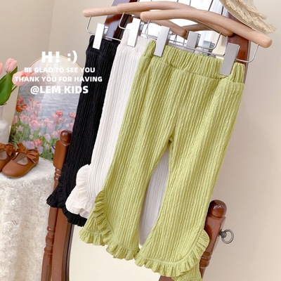 2025春装新款小女孩喇叭裤女童蝴蝶扣开衩洋气百搭小黑裤时髦裤子