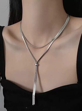 热卖可调节合金链条简约时尚感抽拉式钛钢项链女百搭服装配饰