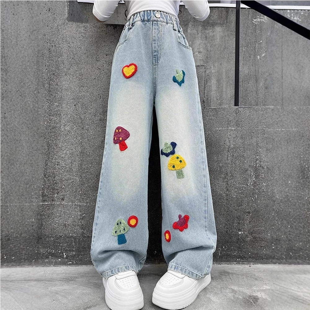 女童喇叭裤春款儿童蘑菇阔腿牛仔裤网红洋气中大童休闲裤子跨境,童装/婴儿装/亲子装,儿童牛仔裤,淘宝优惠券,粉丝福利购,淘宝优惠卷