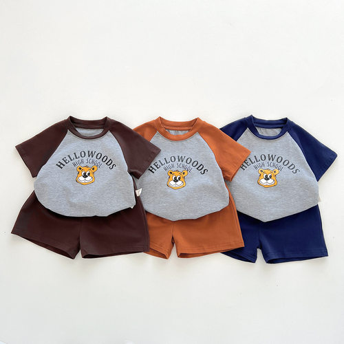 韩版0-4岁婴幼儿童夏季休闲套装宝宝卡通印花短袖上衣+短裤两件套