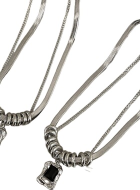 钛钢锆石双层卫衣小众设计感毛衣链项链嘻哈风女秋冬2026年新款