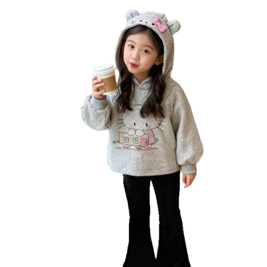 儿童加绒套装秋冬季2025新款女宝卡通连帽蝴蝶结卫衣喇叭裤两件套,童装/婴儿装/亲子装,儿童运动套装,淘宝优惠券,粉丝福利购,淘宝优惠卷