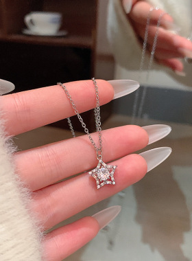 精致满钻锆石五角星钛钢项链女气质轻奢感星形吊坠锁骨链配饰