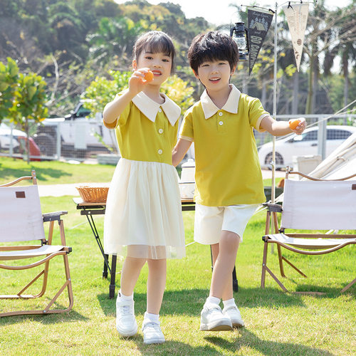 亲子装2025新款夏装母女韩版连衣裙珠地棉氨PL衫翻领一家三口百搭
