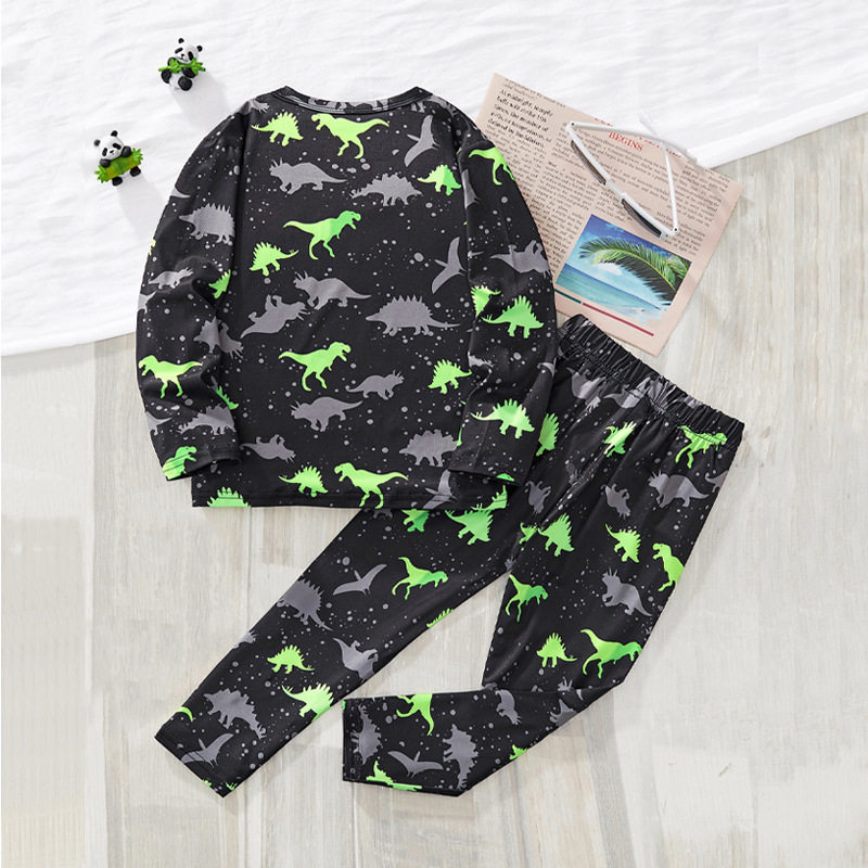2025秋季新款男童长袖套装卡通动物t恤舒适休闲恐龙图案工厂