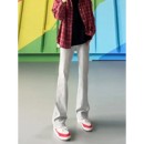 男美式 子弯刀裤 高街vibe窄版 显瘦裤 直筒修身 水泥烟灰色微喇牛仔裤