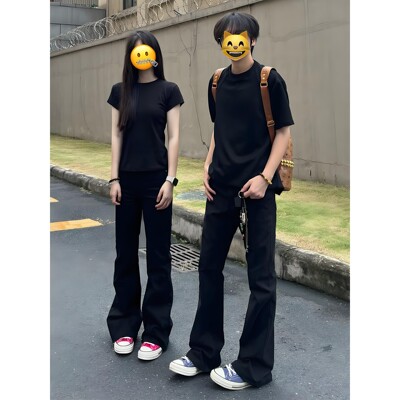 黑色美式微喇牛仔裤男女款