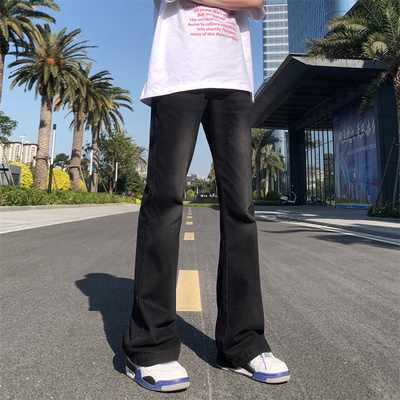 黑色渐变微喇牛仔裤男款美式复古高街vibe宽松直筒显瘦休闲长裤子