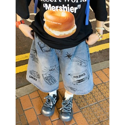 美式复古涂鸦oversize牛仔裤