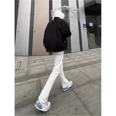 白色休闲百搭微喇牛仔裤男