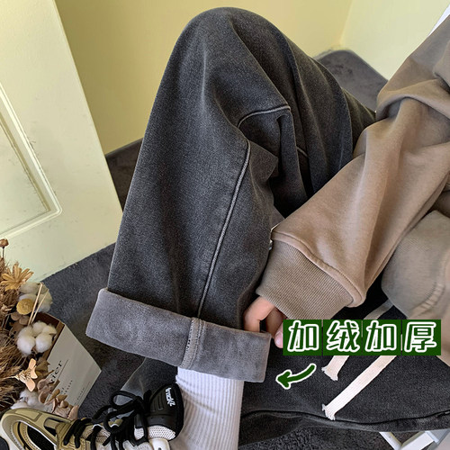 美式复古牛仔裤冬季加绒加厚