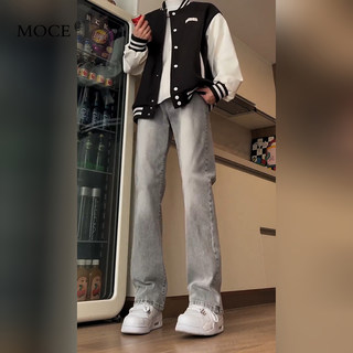 cleanfit水泥烟灰色牛仔裤男款高级感直筒微喇裤子美式高街休闲裤