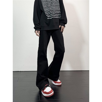 美式vibe风微喇黑色牛仔裤