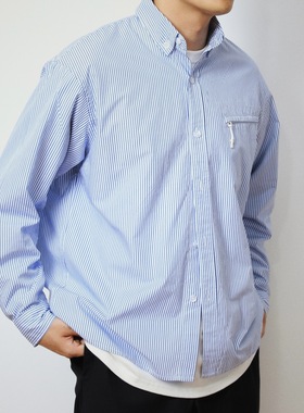 TAKYE 22AW 拉链口袋 初秋 浅蓝色条纹长袖衬衫 Stripe Shirt