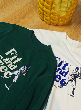 TAKYE 21AW 美式复古棒球人像 长袖TEE恤 Retro Baseball Figure