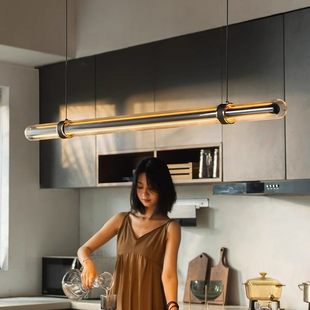 意式轻奢时光隧道餐厅吊灯现代茶室简约岛台吧台餐桌高端一字长条