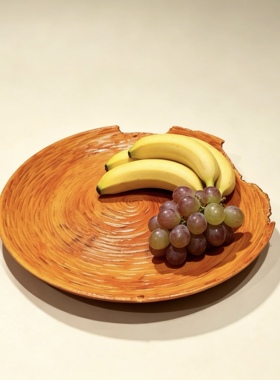 手作大漆实木民宿餐厅装饰摆件龙卷风茶室带缺口简约ins水果盘篓