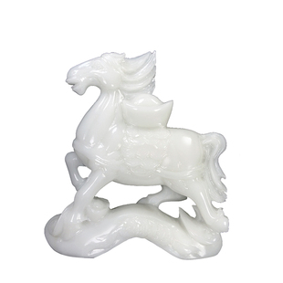 天然白玉马摆件玉石生肖马上有钱精工雕刻办公室桌面生日开业送u.
