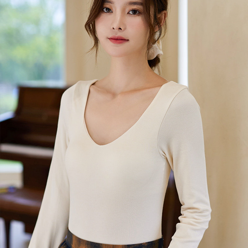 带胸垫秋冬无缝低领紧身保暖内衣