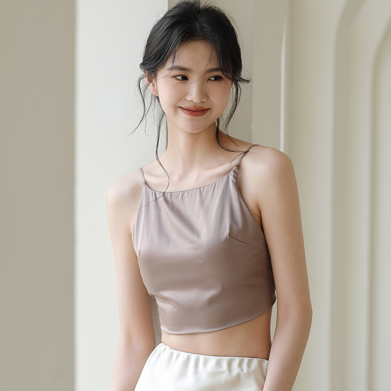 有致真丝内衣女带胸垫小胸吊带文胸抹胸式防走光桑蚕丝美背内搭