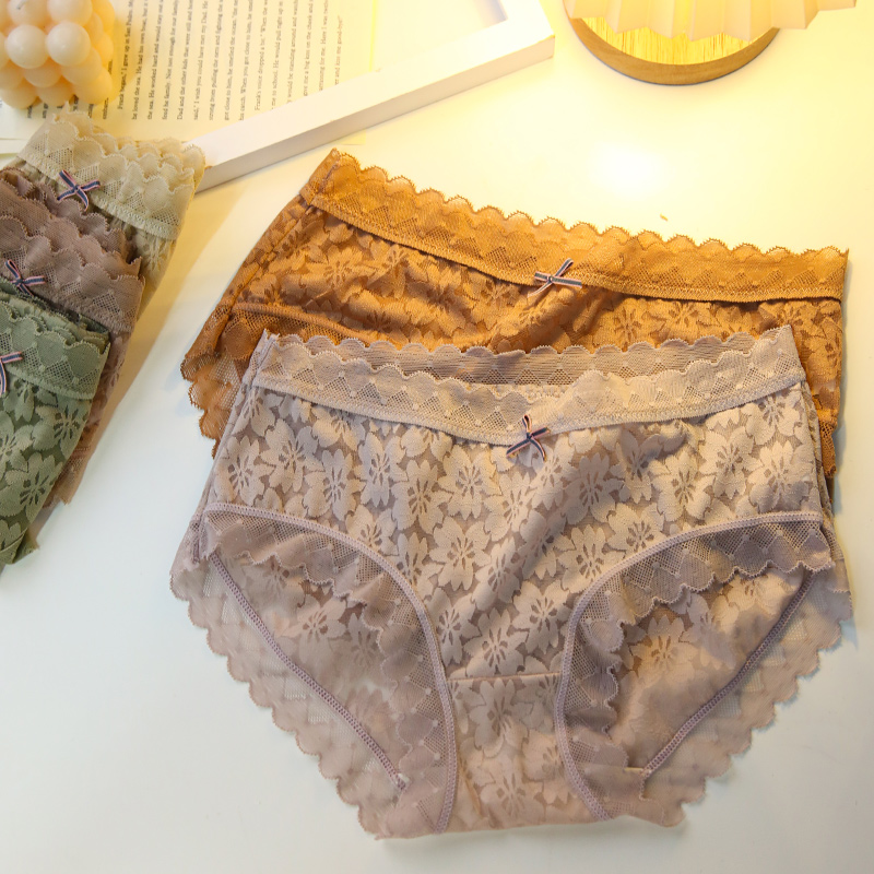 日系蕾丝内裤女夏季花朵甜美包臀