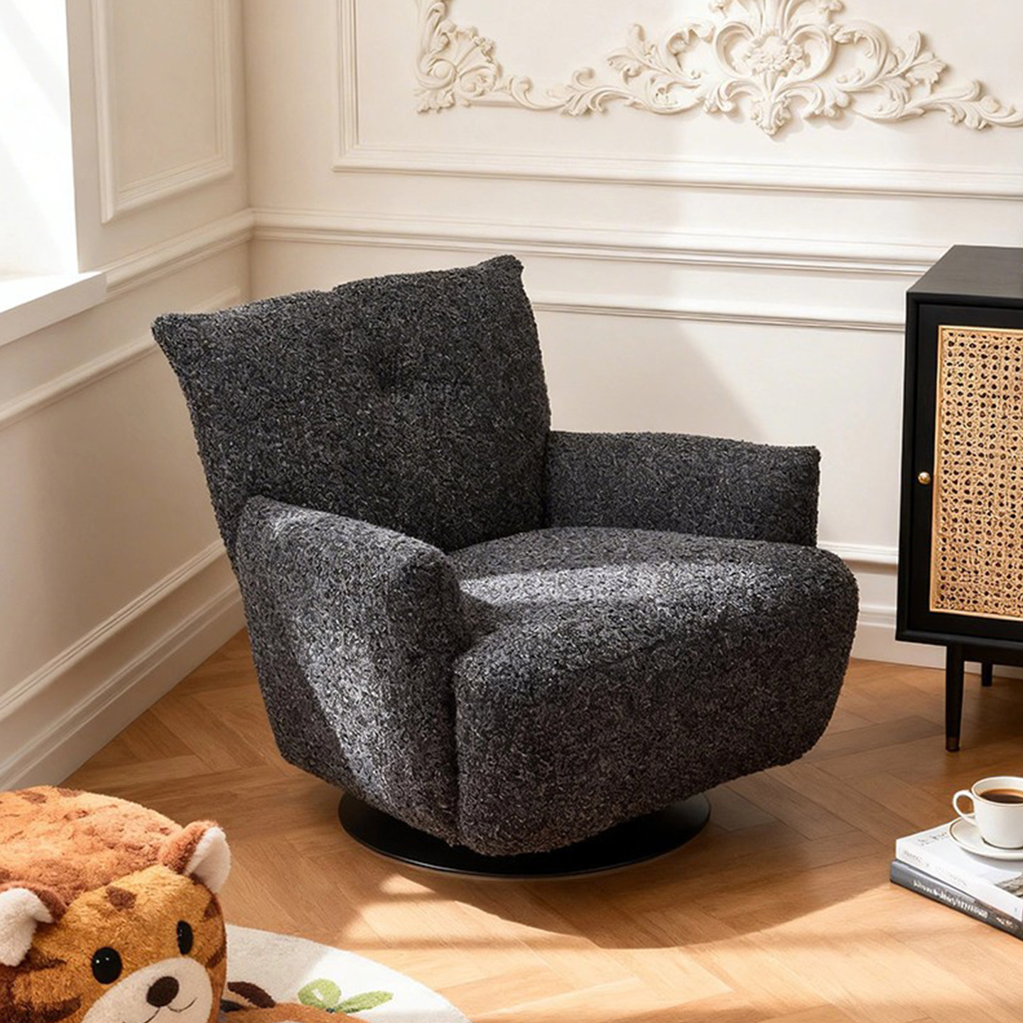 法式复古风阳台客厅设计师高级感单人位旋转雪尼尔休闲阅读沙发椅