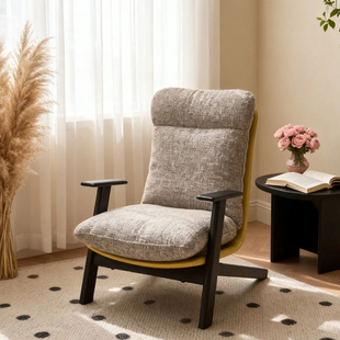 中古风单人位式休闲阳台客厅实木超舒服感设计师布艺琥珀沙发椅子