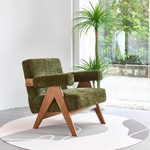 懒人型家用阅读阳台客厅创意实木复古单人沙发休闲椅子昌迪加尔椅