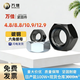 4/8/10/12级高强度螺母GB52 GB6170淬黑兰锌彩锌六角螺帽M2-M30