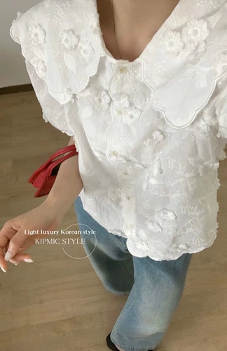 Трехмерная военно-морская летняя рубашка, в цветочек, с вышивкой, в западном стиле