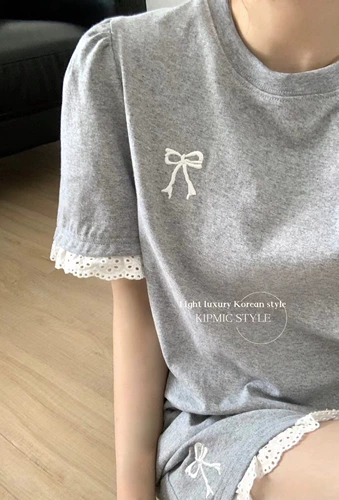 Кружевной летний комплект с бантиком, с вышивкой