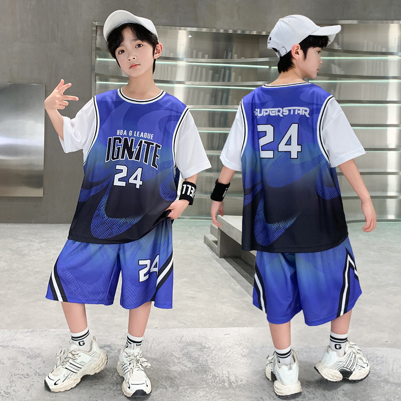 男童夏季篮球服运动套装儿童夏装薄款球服中大童透气速干24号球衣